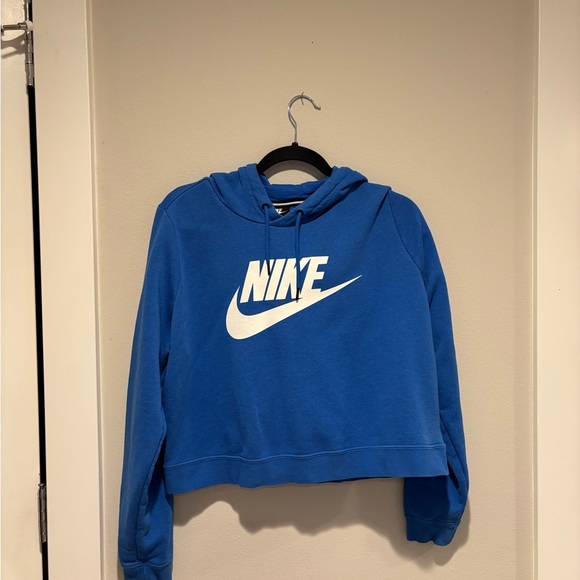 Nike Tops - Nike Blue and White Cropped Logo Hoodie XL